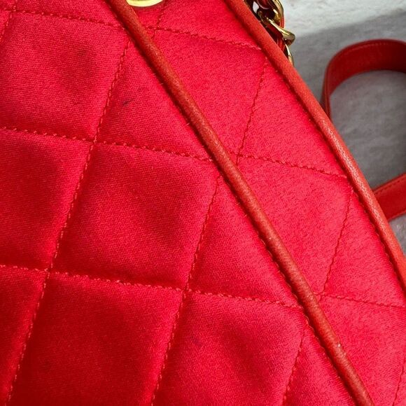 Chanel Red Satin Quilted Chain Shopper Tote Bag - Picture 7 of 16